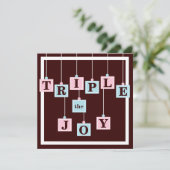 ピンク及び青色児のシャワーの三重項のベビーのブロック 招待状 (スタンド正面)