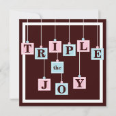 ピンク及び青色児のシャワーの三重項のベビーのブロック 招待状 (正面)