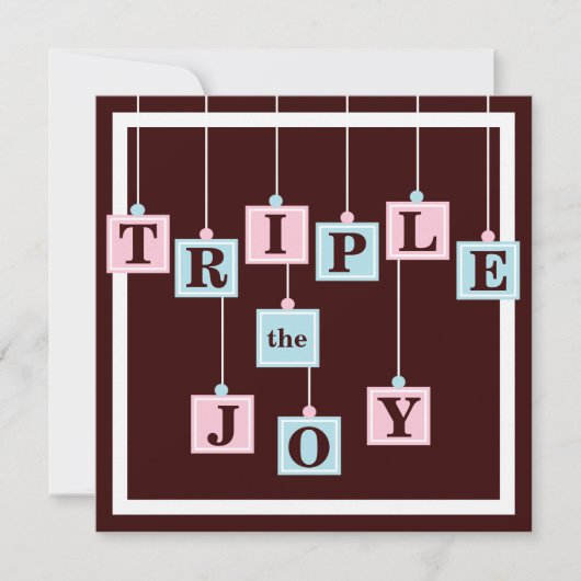 ピンク及び青色児のシャワーの三重項のベビーのブロック 招待状 (正面)