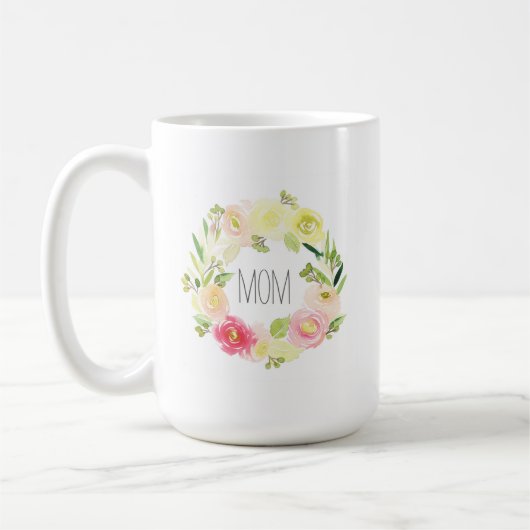 ピンク及び黄色い水彩画の花柄|の母の日 コーヒーマグカップ (左)