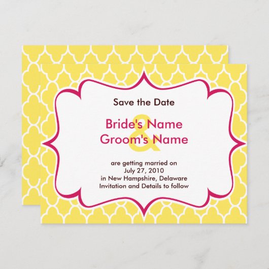 ピンク及び黄色の曲線の保存日付の招待状 セーブザデート (正面/裏面)