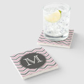 ピンク及び黒いシェブロンのモノグラムの石のコースター ストーンコースター (横)