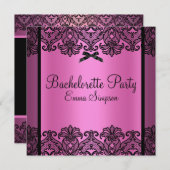 ピンク及び黒いダマスク織のレースのバチェロレッテの招待 招待状 (正面/裏面)
