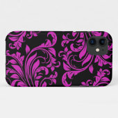 ピンク及び黒いダマスク織はiPhone 5を模造します Case-Mate iPhoneケース (裏面(横))