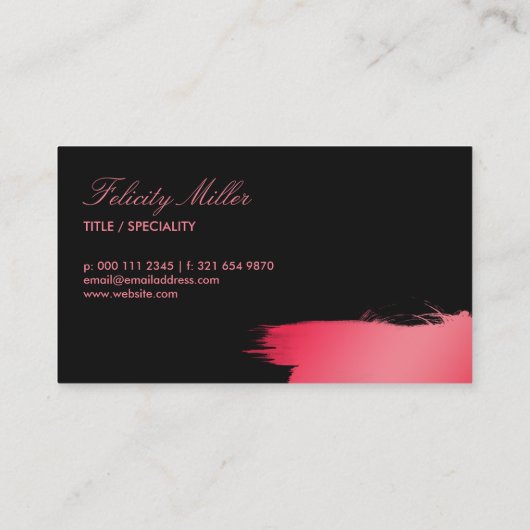 ピンク及び黒いブラシストローク化粧 名刺 (裏面)