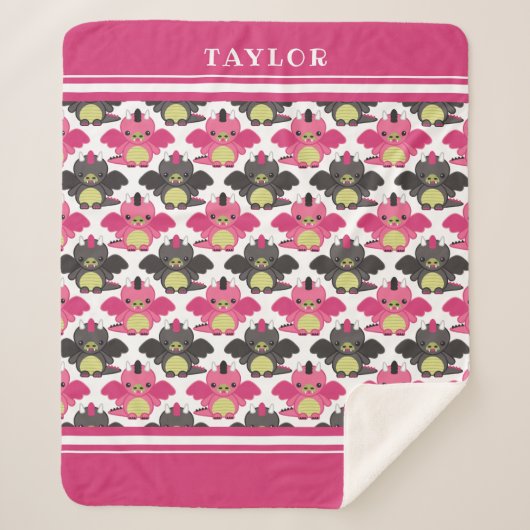 ピンク及び黒いベビーのドラゴン-名前 シェルパブランケット (正面)