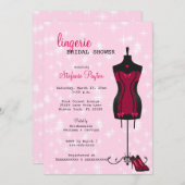 ピンク及び黒いレースのコルセットのランジェリーのブライダルシャワー 招待状 (正面/裏面)