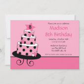 ピンク及び黒い星のケーキの誕生日の招待状 招待状 (正面)