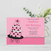 ピンク及び黒い星のケーキの誕生日の招待状 招待状 (スタンド正面)