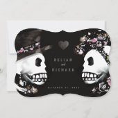 ピンク及び黒のゴシック様式バラ及び骨組結婚 招待状 (裏面)