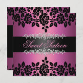 ピンク及び黒のバラの菓子16の誕生日の招待状 招待状 (正面/裏面)