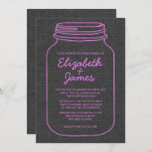 ピンク及び黒の素朴なメーソンジャーの結婚式招待状 招待状 (正面/裏面)