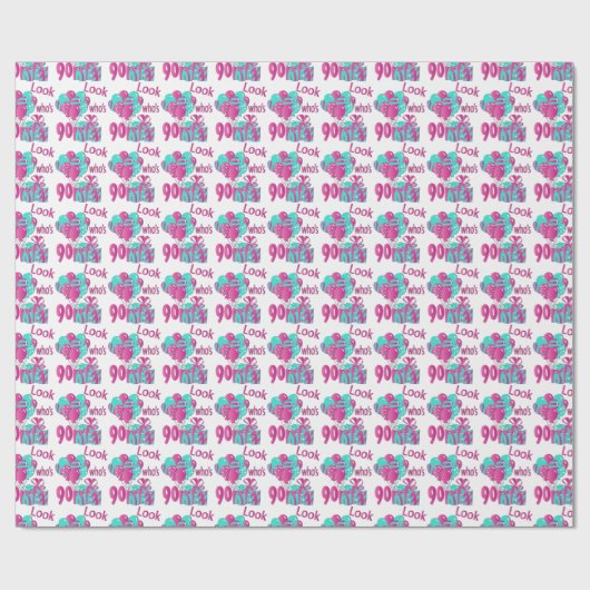 ピンク及びTurquoise3 -第90誕生日の90はだれであるか見て下さい ラッピングペーパー (フラット)