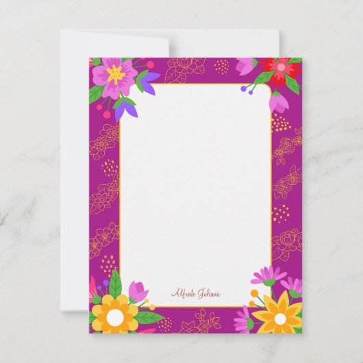 ピンク可愛いフラワーパーソナライズされたフラットノートカード ノートカード (正面)