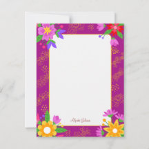 ピンク可愛いフラワーパーソナライズされたフラットノートカード