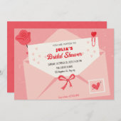 ピンク可愛いラブレターブライダルシャワー 招待状 (正面/裏面)