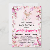 ピンク可愛い鹿の子葉甘い花の赤ちゃんシャワー子供 招待状 (正面)