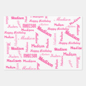 ピンク名前をカスタムするハッピーバースデーガールズギフト3 ラッピングペーパーシート (正面3)