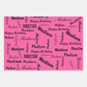 ピンク名前をカスタムするハッピーバースデーガールズギフト3 ラッピングペーパーシート (正面2)