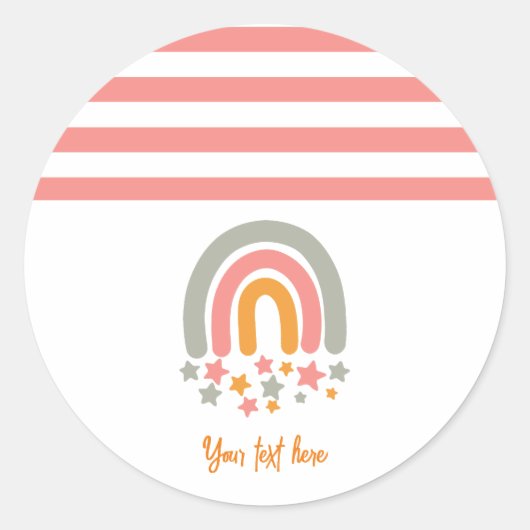 ピンク名前をカスタムするレインボースターベビー ラウンドシール (正面)