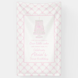 ピンク名門私立校風のお誕生日ケーキ最初の誕生日を編集可能 横断幕