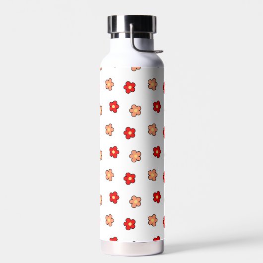 ピンク名門私立校風のがかった赤い花柄の白い背景 ウォーターボトル (左面)