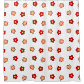 ピンク名門私立校風のがかった赤い花柄の白い背景 シャワーカーテン (正面)