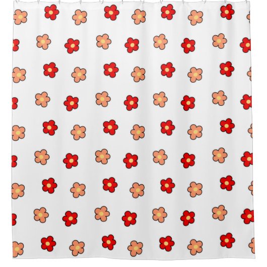 ピンク名門私立校風のがかった赤い花柄の白い背景 シャワーカーテン (正面)