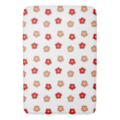 ピンク名門私立校風のがかった赤い花柄の白い背景 バスマット (正面縦)