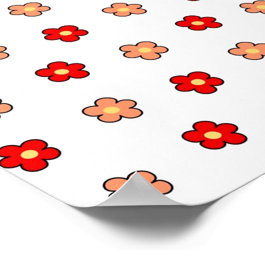 ピンク名門私立校風のがかった赤い花柄の白い背景 ポスター (角)