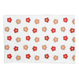 ピンク名門私立校風のがかった赤い花柄の白い背景 枕カバー