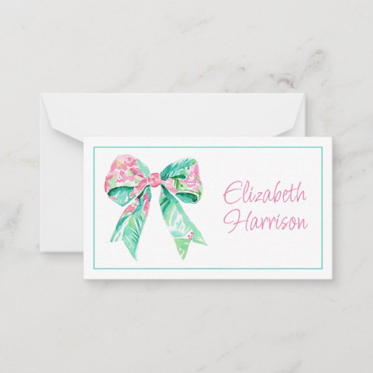 ピンク名門私立校風のとアクアのフローラボウ ノートカード (正面)