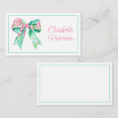 ピンク名門私立校風のとアクアのフローラボウ ノートカード (正面/裏面)