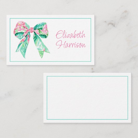 ピンク名門私立校風のとアクアのフローラボウ ノートカード (正面/裏面)