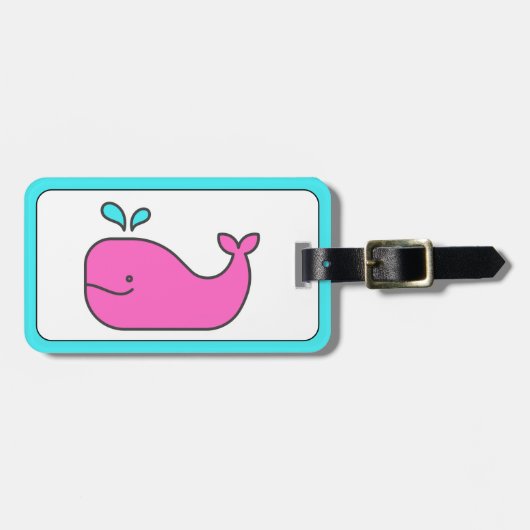 ピンク名門私立校風のとアクアクジラパーソナライズされた ラゲッジタグ (正面横)