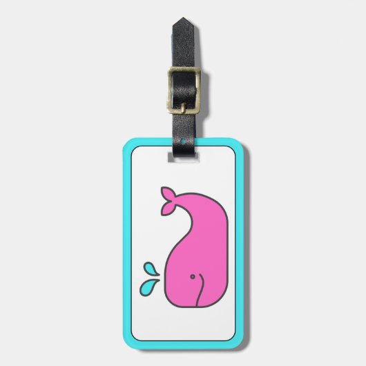 ピンク名門私立校風のとアクアクジラパーソナライズされた ラゲッジタグ (正面縦)