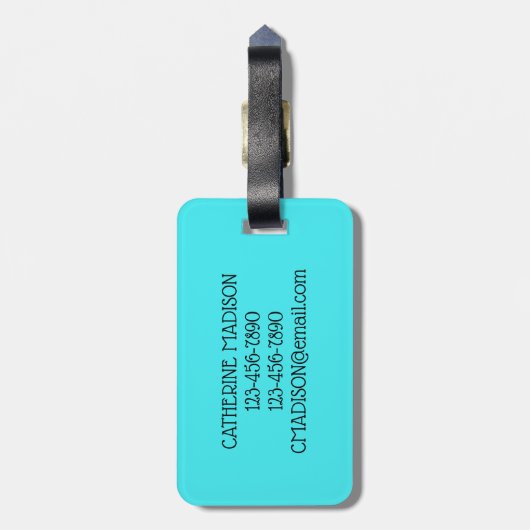 ピンク名門私立校風のとアクアクジラパーソナライズされた ラゲッジタグ (裏面縦)