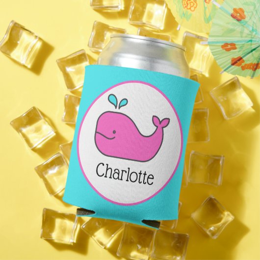 ピンク名門私立校風のとアクアクジラパーソナライズされた 缶クーラー (インサイチュ 夏)