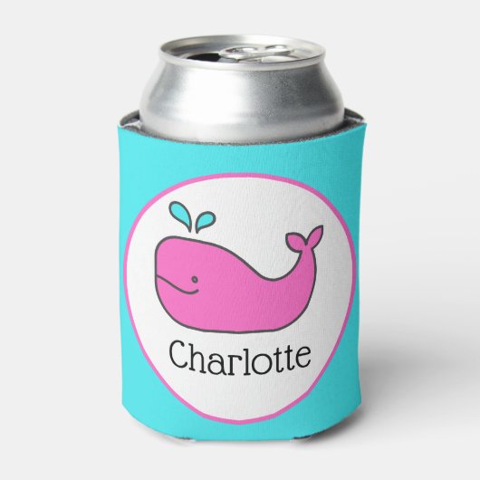 ピンク名門私立校風のとアクアクジラパーソナライズされた 缶クーラー (缶正面)