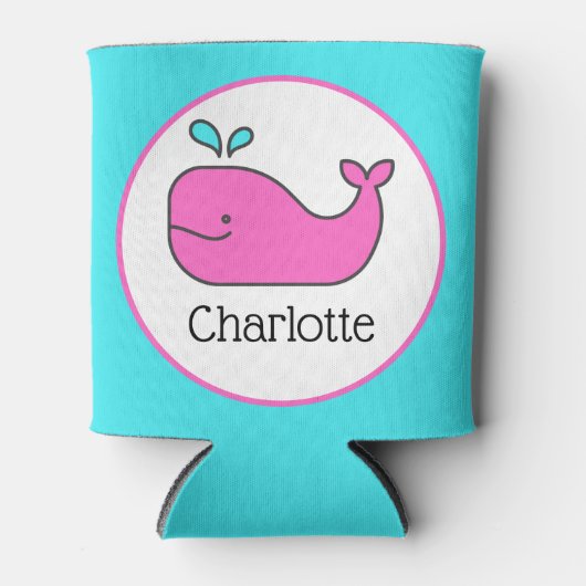 ピンク名門私立校風のとアクアクジラパーソナライズされた 缶クーラー (正面)