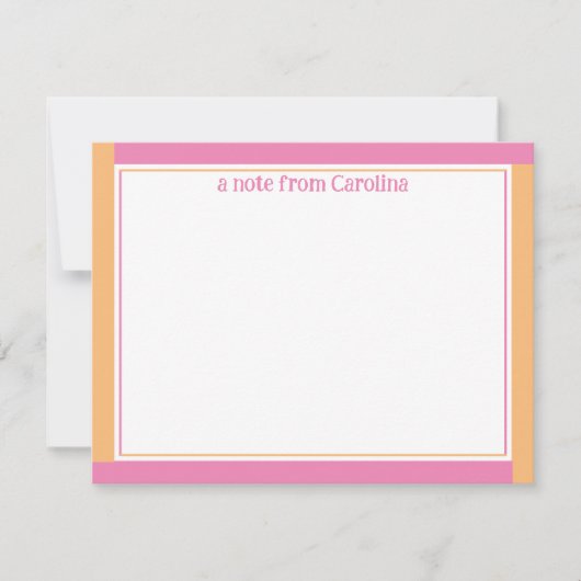 ピンク名門私立校風のとオレンジの縁ど名前をカスタムする ノートカード (正面)