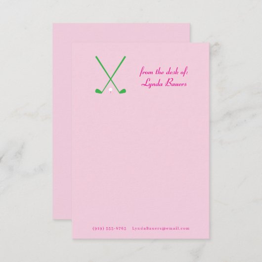 ピンク名門私立校風のとグリーンのゴルフ文房具ノートカード サンキューカード (正面/裏面)