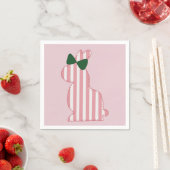 ピンク名門私立校風のとグリーンのストライプのバンニ スタンダードカクテルナプキン (インサイチュ)