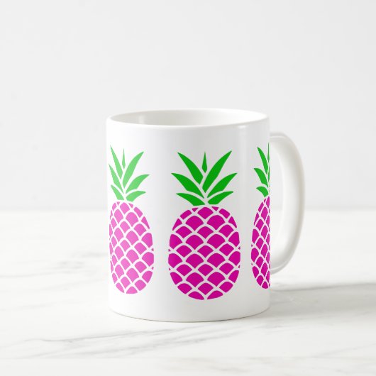 ピンク名門私立校風のとグリーンのパイナップルパーソナライズされた コーヒーマグカップ (正面右)