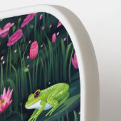 ピンク名門私立校風のとグリーンのピクルボールパドルカエル ピックルボールラケット (左詳細)