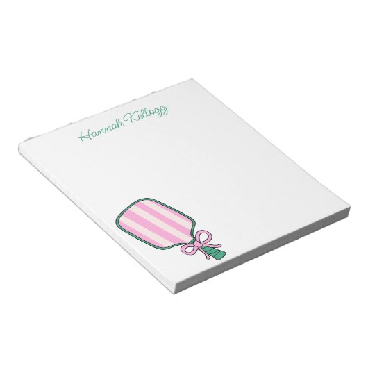 ピンク名門私立校風のとグリーンのピックルパーソナライズされたボール ノートパッド (アングル)