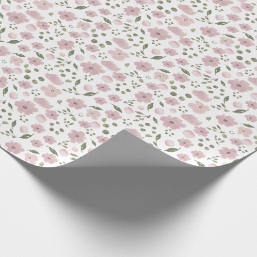 ピンク名門私立校風のとグリーンのフローラギフト ラッピングペーパー (角)