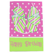 ピンク名門私立校風のとグリーンのボーストライプの水玉模様 ミディアムペーパーバッグ (正面)