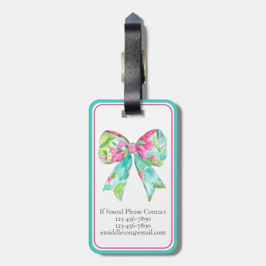 ピンク名門私立校風のとグリーンの弓の旅パーソナライズされた行 ラゲッジタグ (裏面縦)