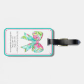 ピンク名門私立校風のとグリーンの弓の旅パーソナライズされた行 ラゲッジタグ (裏面横)